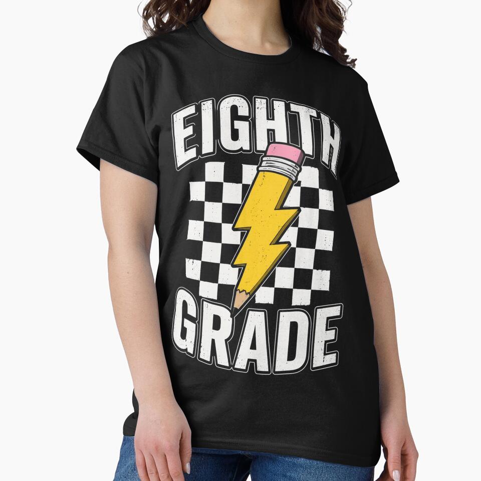 Eighth Grade Lighting Bolt Pencil Retro 8th Grade Teacher by OlakunleOloroz