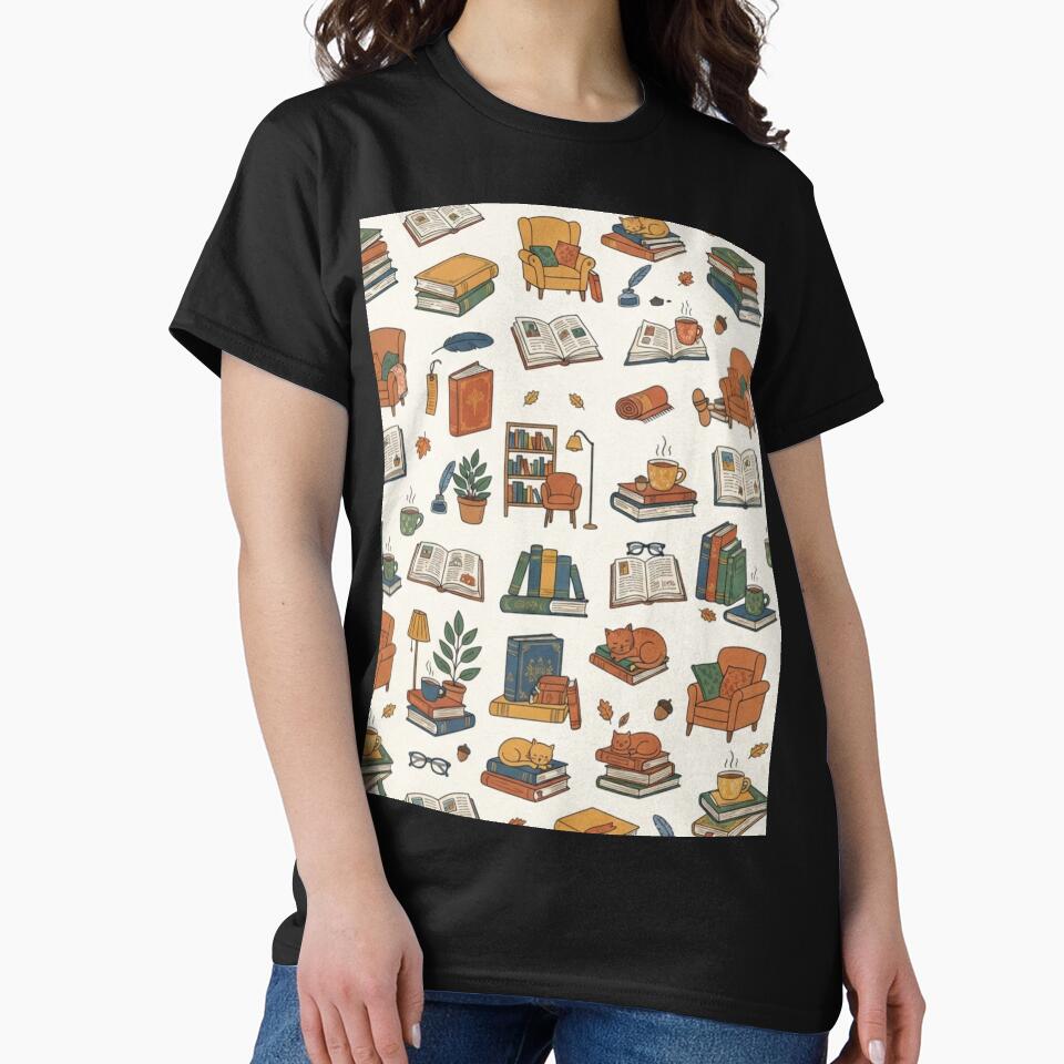 Cozy Library Books And Cats Pattern by bvdesignart