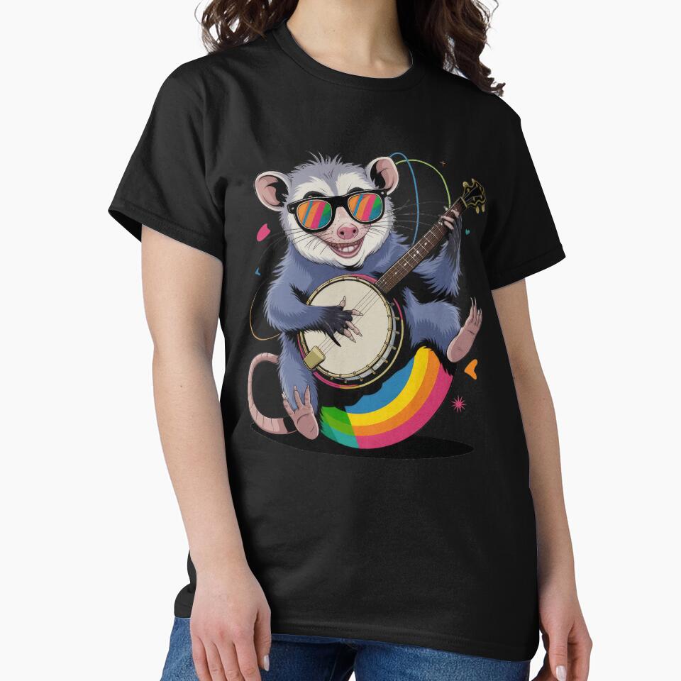 Opossum Playing Banjo Guitar Possum Live Weird Trash Kitty by PosiMCreations