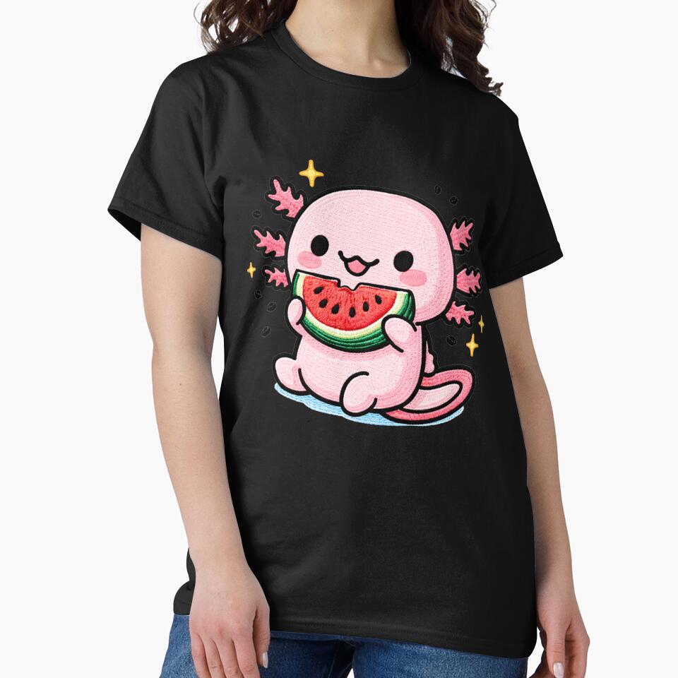 Watermelon Snack Axolotl – Cute Kawaii Summer Axolotl Eating Watermelon by ColorSplash123