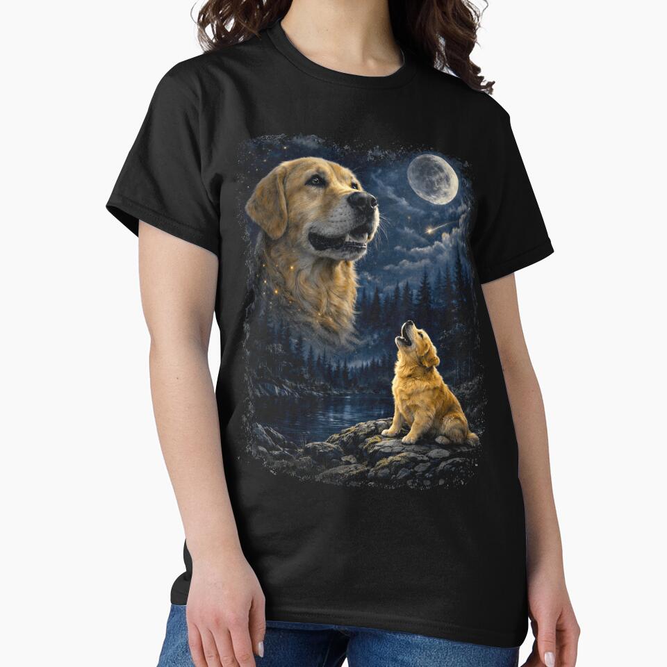 Golden Retriever Howling at the Moon – Vintage 90s Retro Night Sky Dog Art by PosiMCreations
