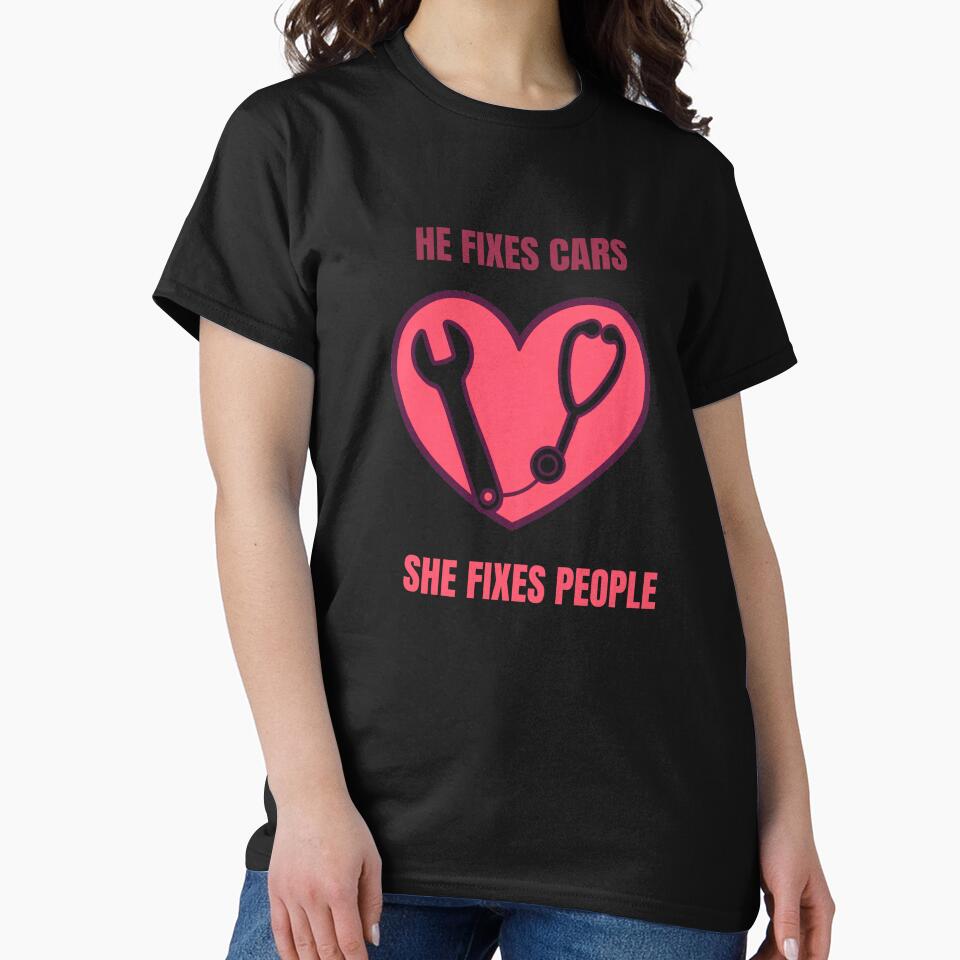He Fixes Cars She Fixes People- Mechanic Nurse Couple Gift by WonderMugStudio