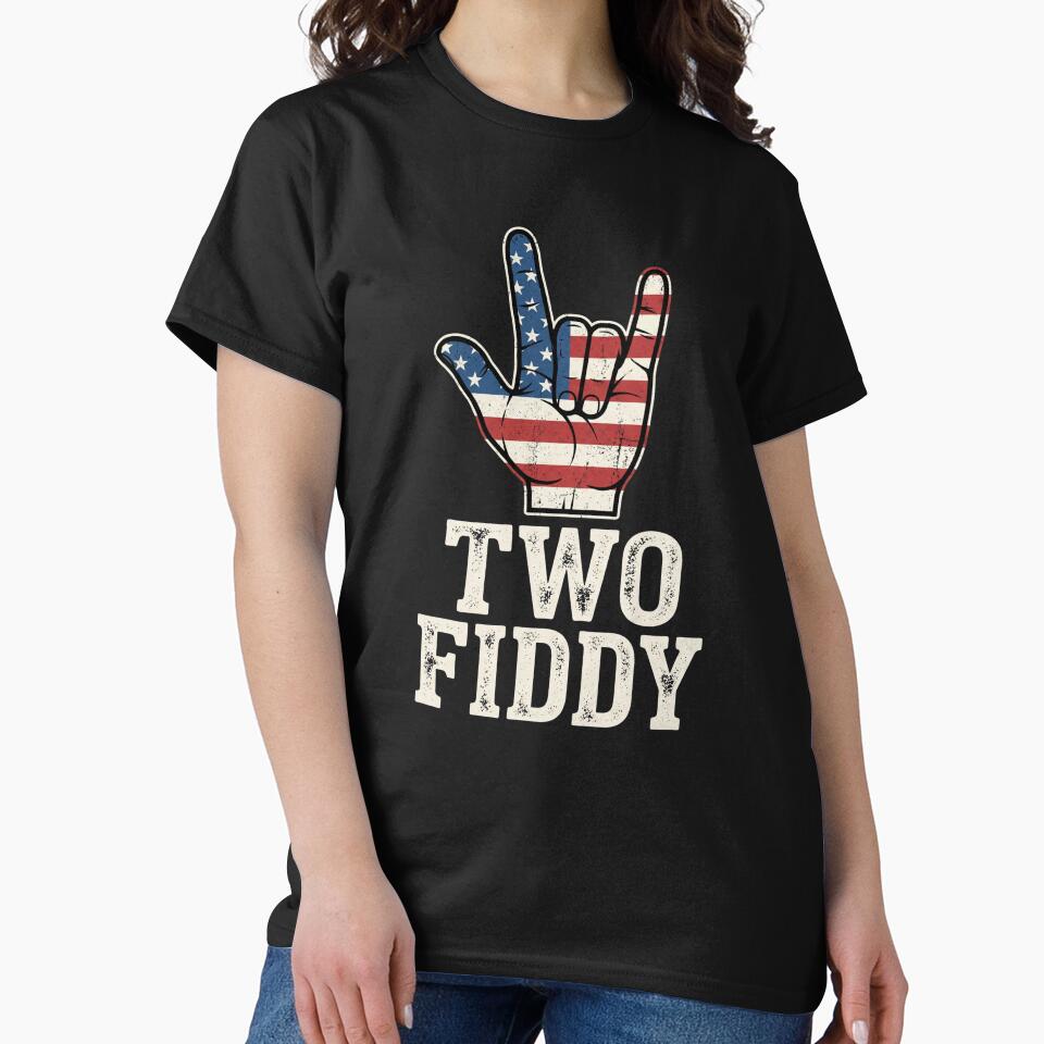 Two Fiddy 250th Anniversary 4th of July Patriotic Shirt | America 250 USA Flag Hand Sign | Funny Independence Day Gift by Maravillio