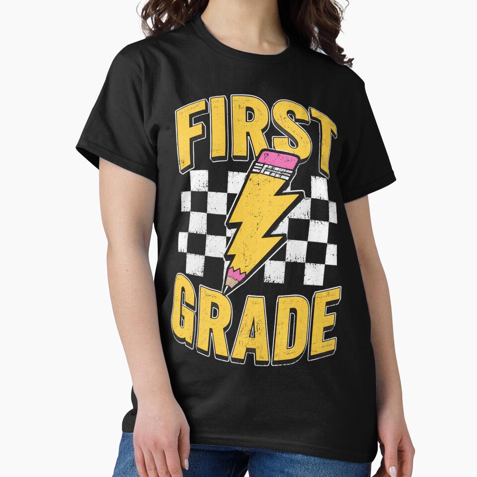 First Grade Lighting Bolt Pencil Retro 1st Grade Teacher by OlakunleOloroz