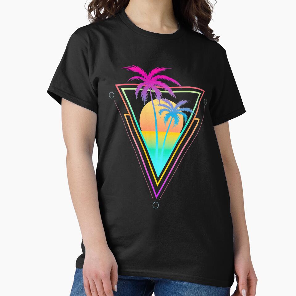 Retro 1980s 1990s Vaporwave Palm Trees Sunset Beach Surf Art by Hitagivapor