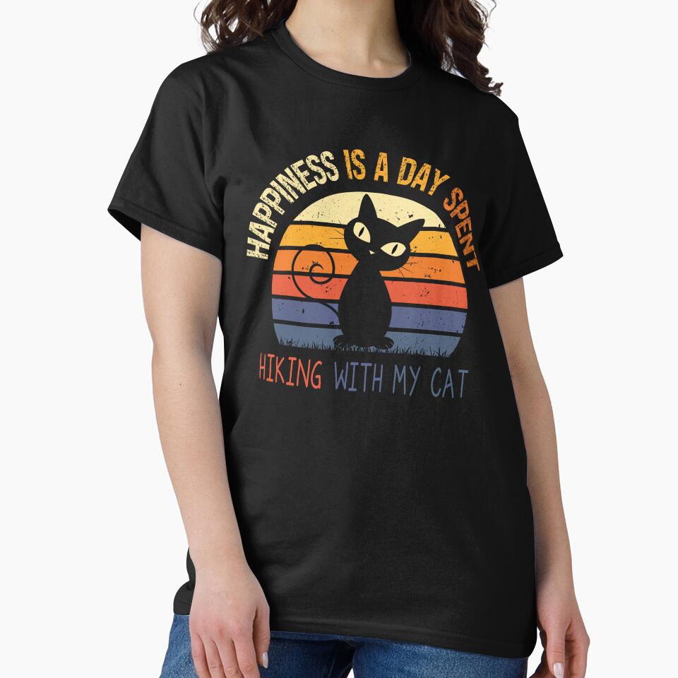 Happiness Is A Day Spent Hiking With My Cat Funny Colorful Retro Vintage Sunset Distressed Hiking Cat Lovers Gift by pedrored369
