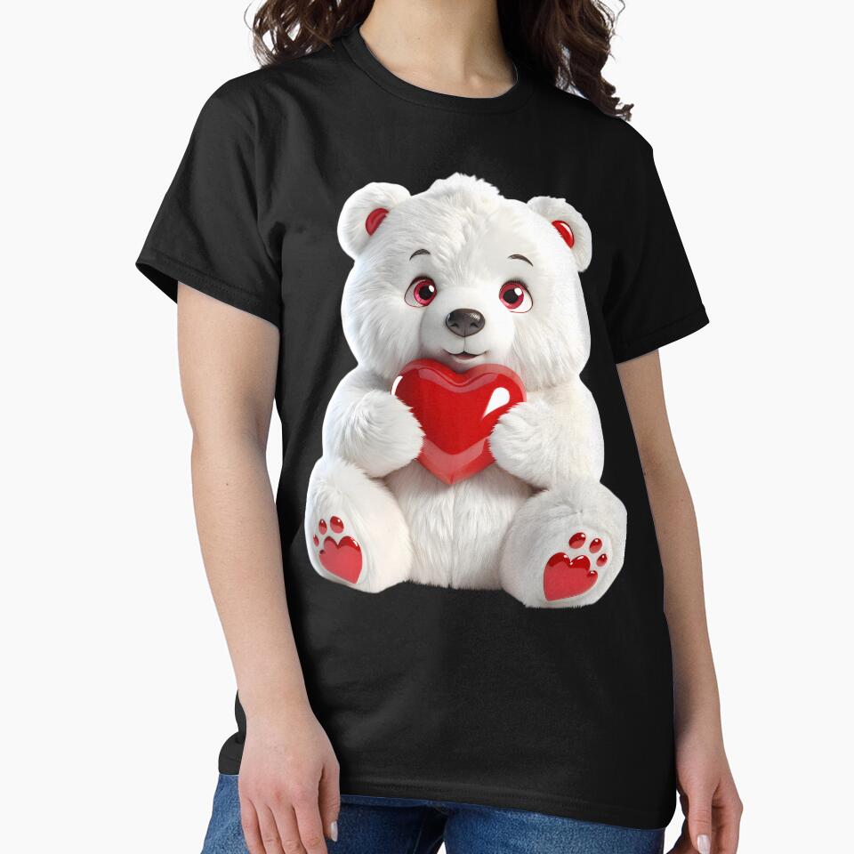 Cute White Bear Holding Red Heart Valentine Illustration by CuteSlothWorld