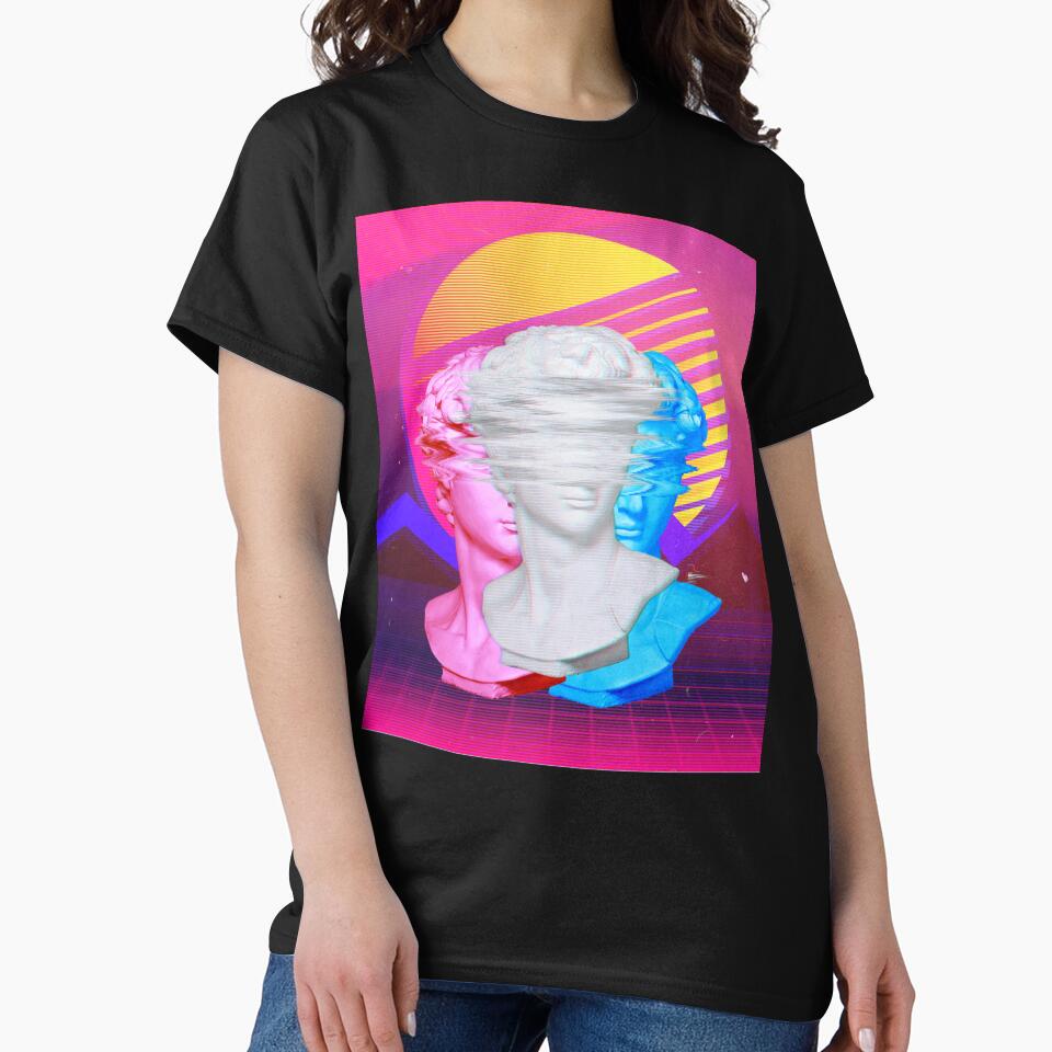 80s & 90s Grid Sunset with Retrowave Synthwave Glitch Statue design by D-C-Designs