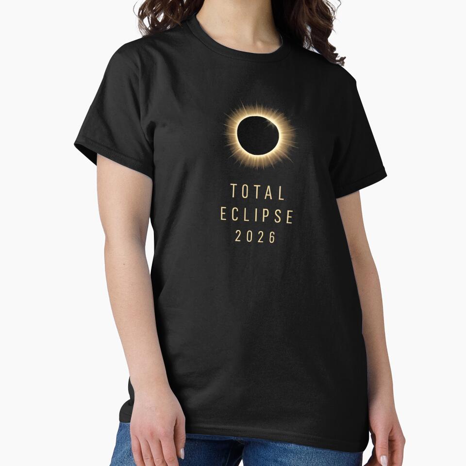 Total Eclipse 2026 Collection | Solar Eclipse Graphic Design for T-Shirts, Stickers, Posters & More by Lina Caro