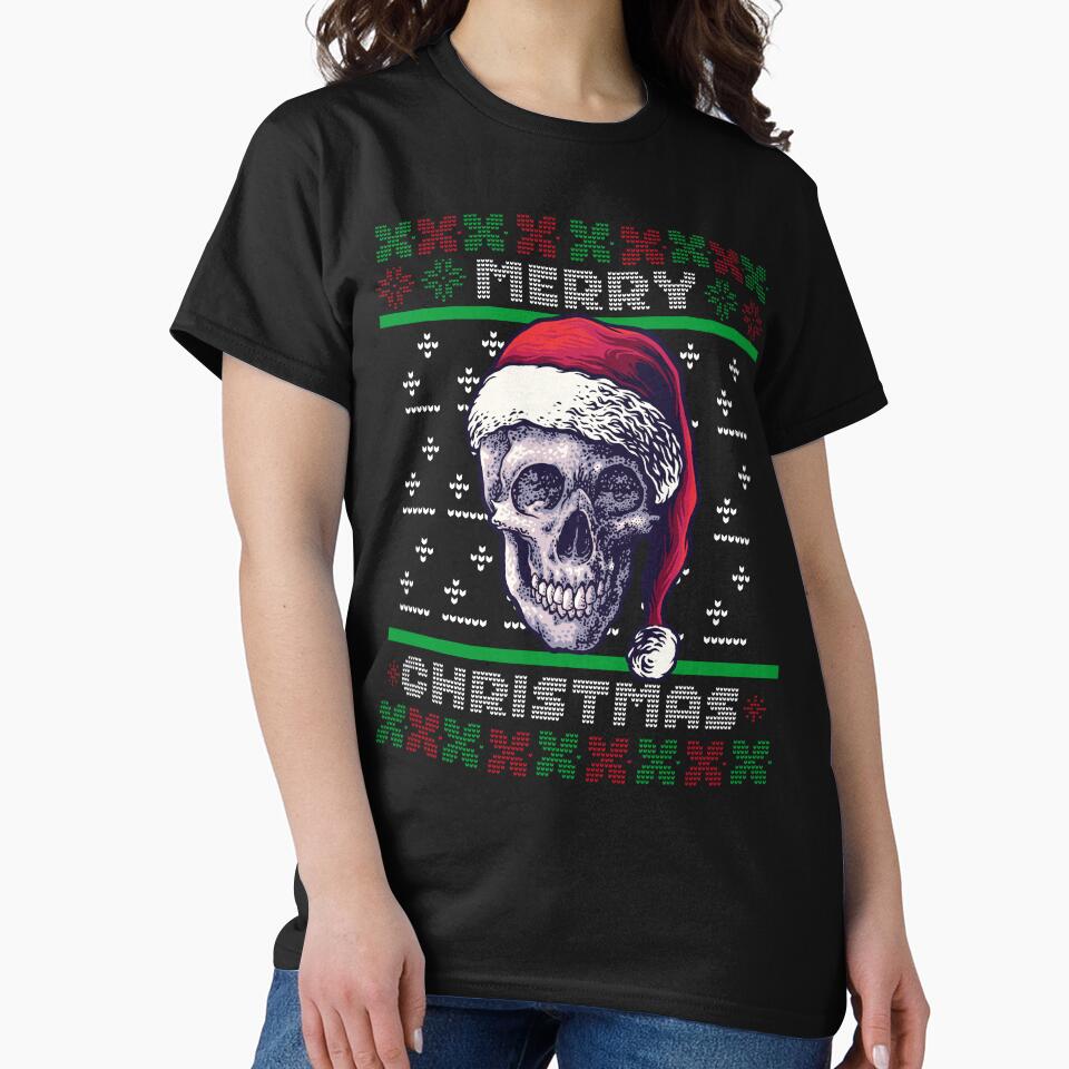 Gothic Christmas Skull Shirt – Merry Christmas Ugly Sweater Style by VintageMashup