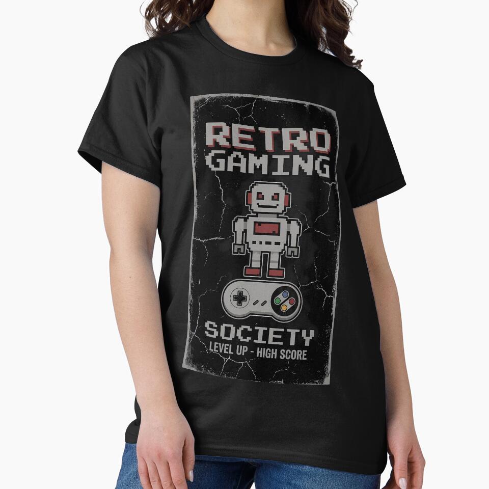 Retro Gaming Society | Pixel Robot & Classic Controller Vintage Gamer Design by RogueWeave