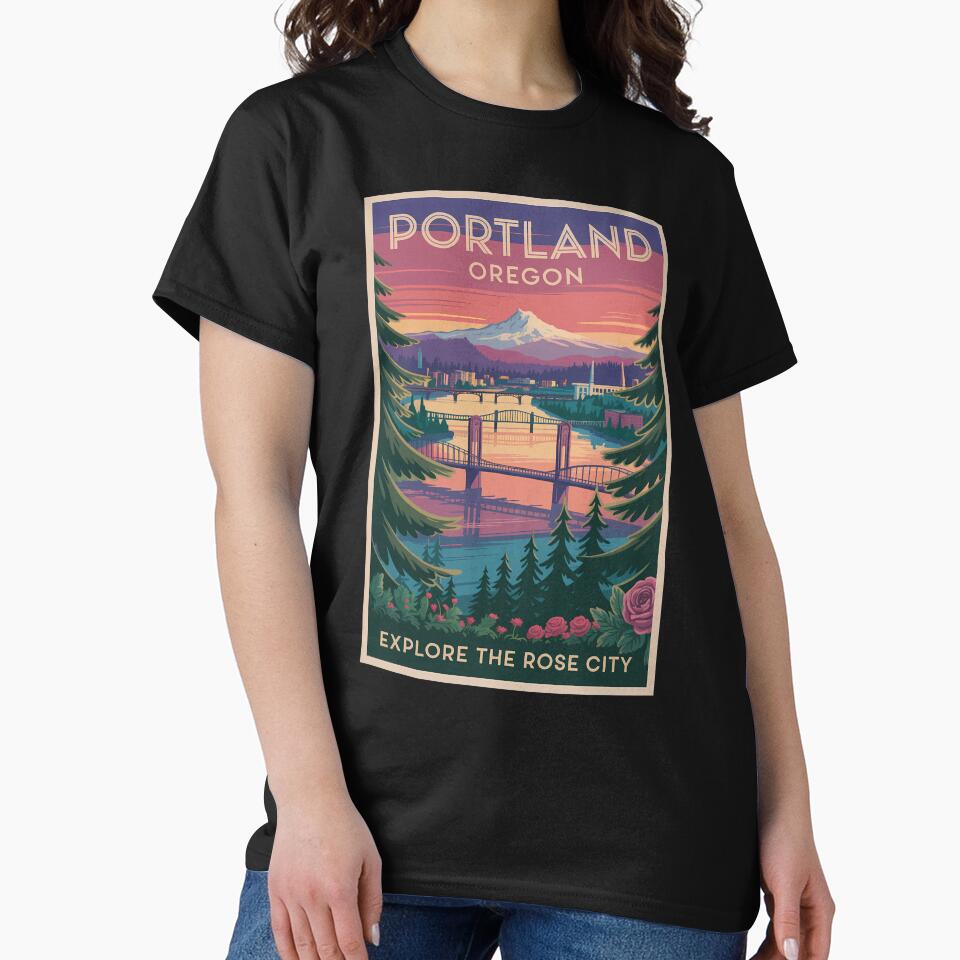 Portland Oregon Mount Hood Travel Art Vintage by KrisSidDesigns