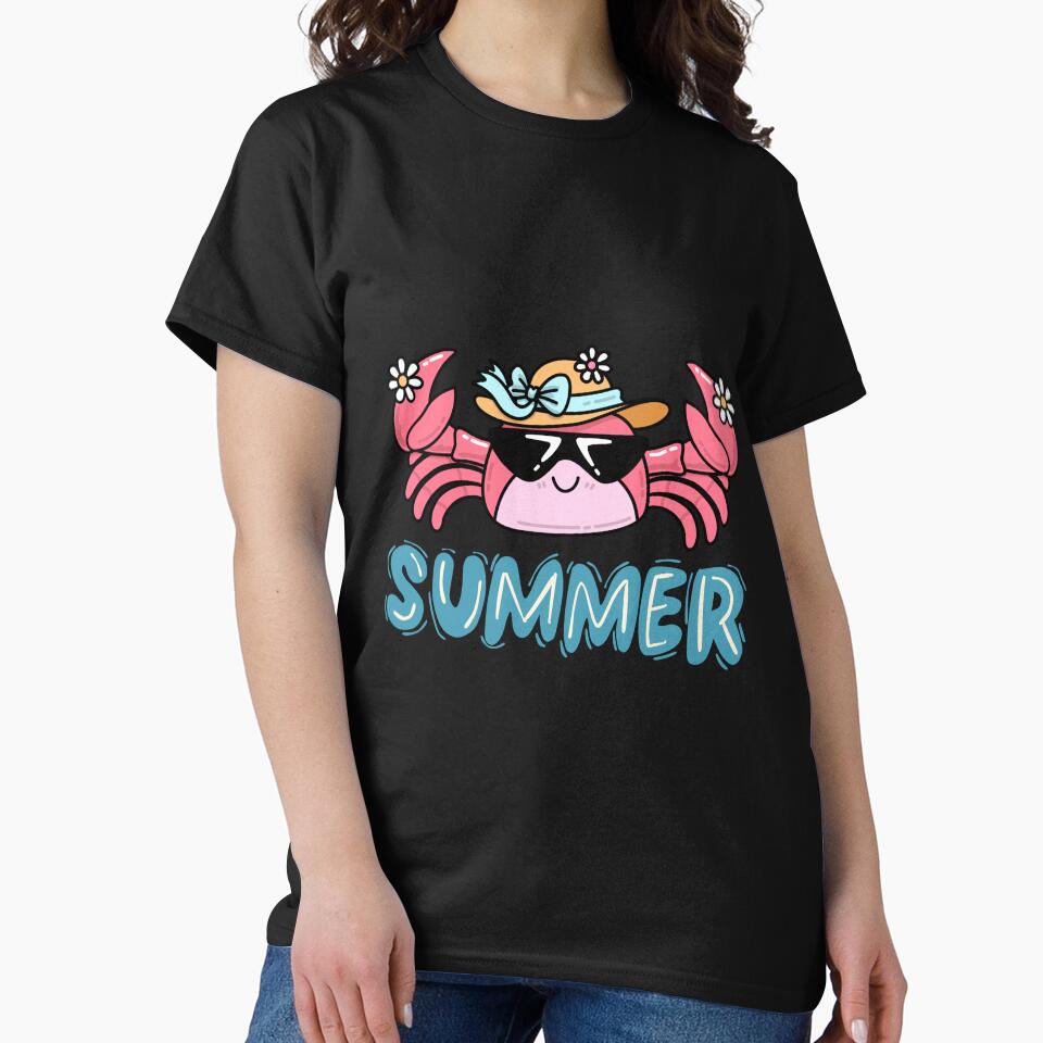 Cute Summer Crab Sunglasses Beach Kids T-Shirt by FestivityFinds