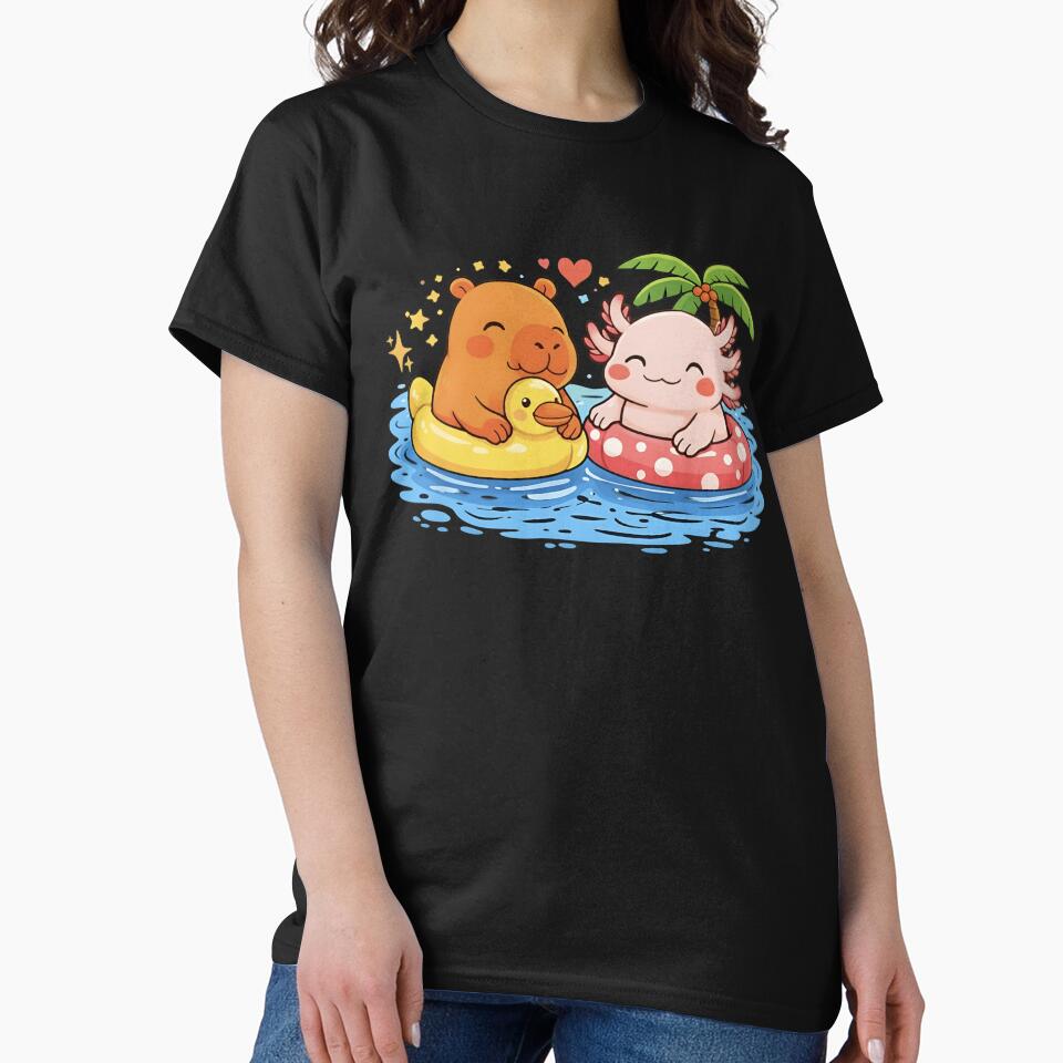 Cute Capybara and Axolotl Summer Pool Party - Kawaii Best Friends Design by haitrieuic96