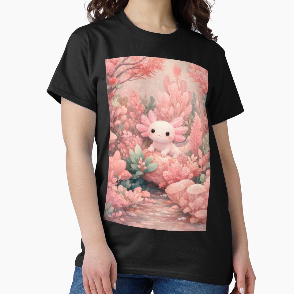 Cute Pink Axolotl in Magic Pastel Garden by HarlemDigitals