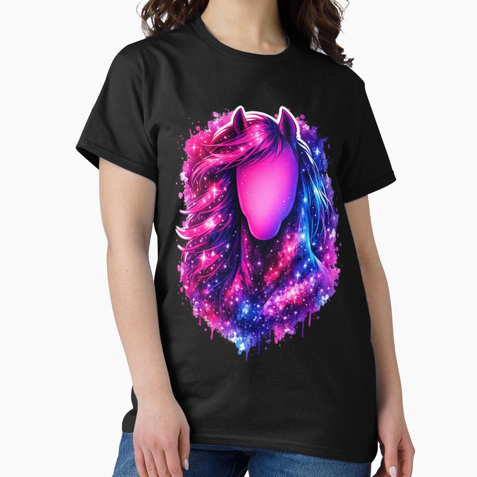 Cosmic Galaxy Horse – Neon Mane Watercolor Fantasy Art by ArtoryWorks
