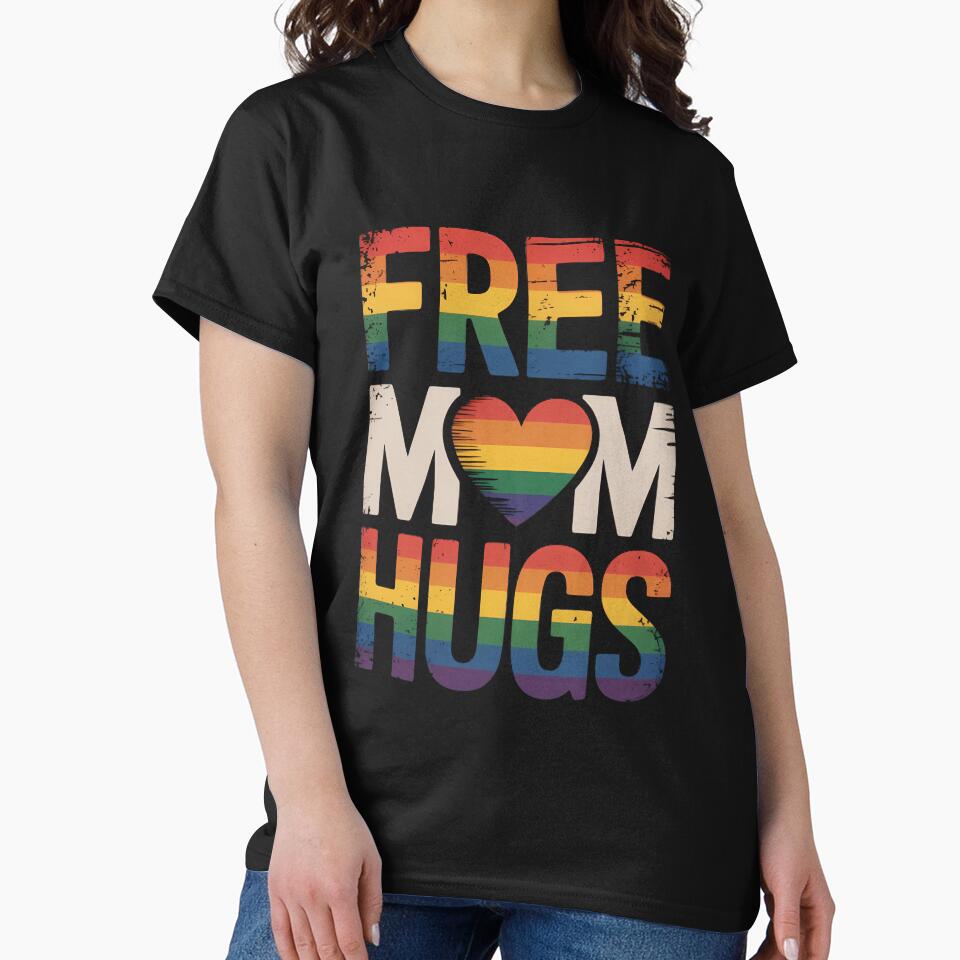 Free Mom Hugs Pride Mom LGBTQ Heart rainbow transgender flag by TrinaEspinoza