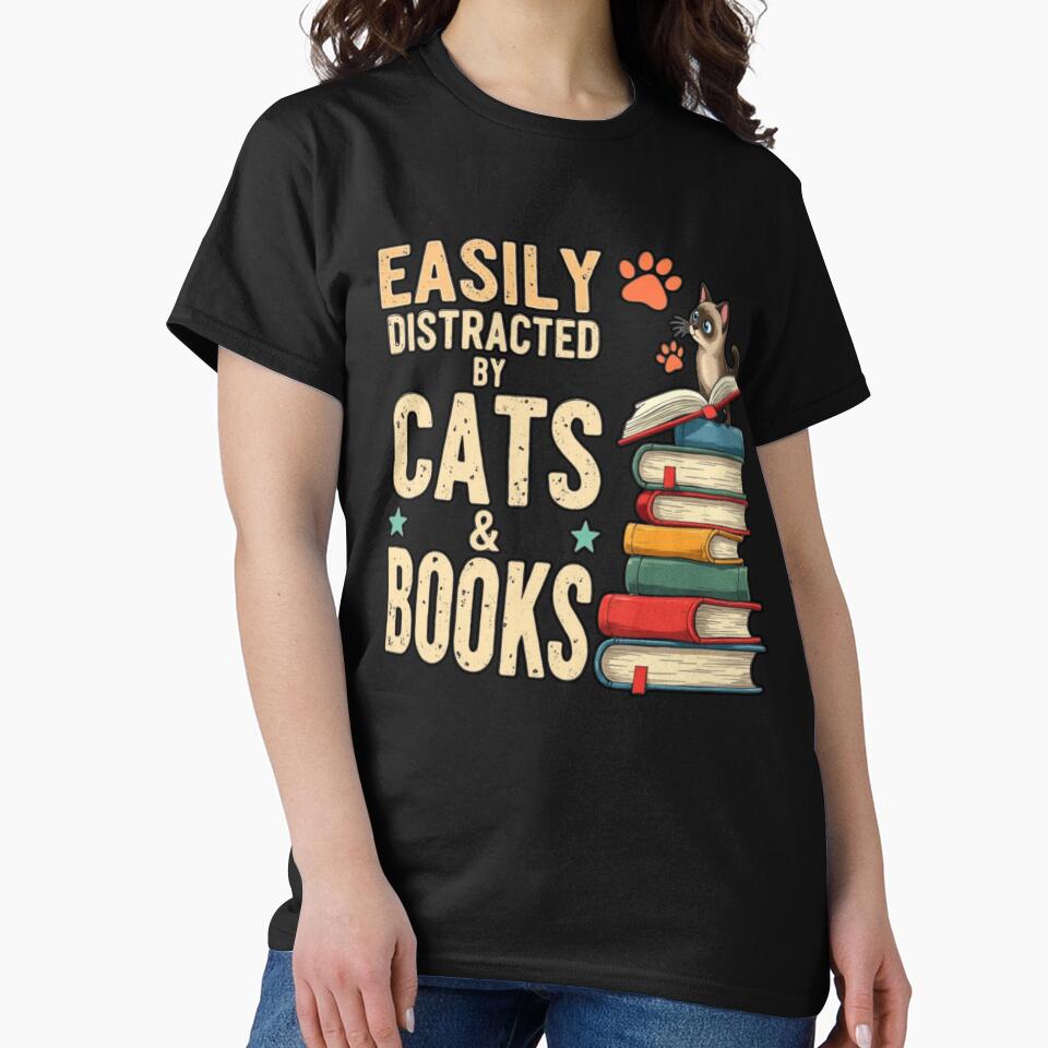 Easily Distracted by Cats and Books Cute Sweet Kiddy Aesthetic by PriyaMagic