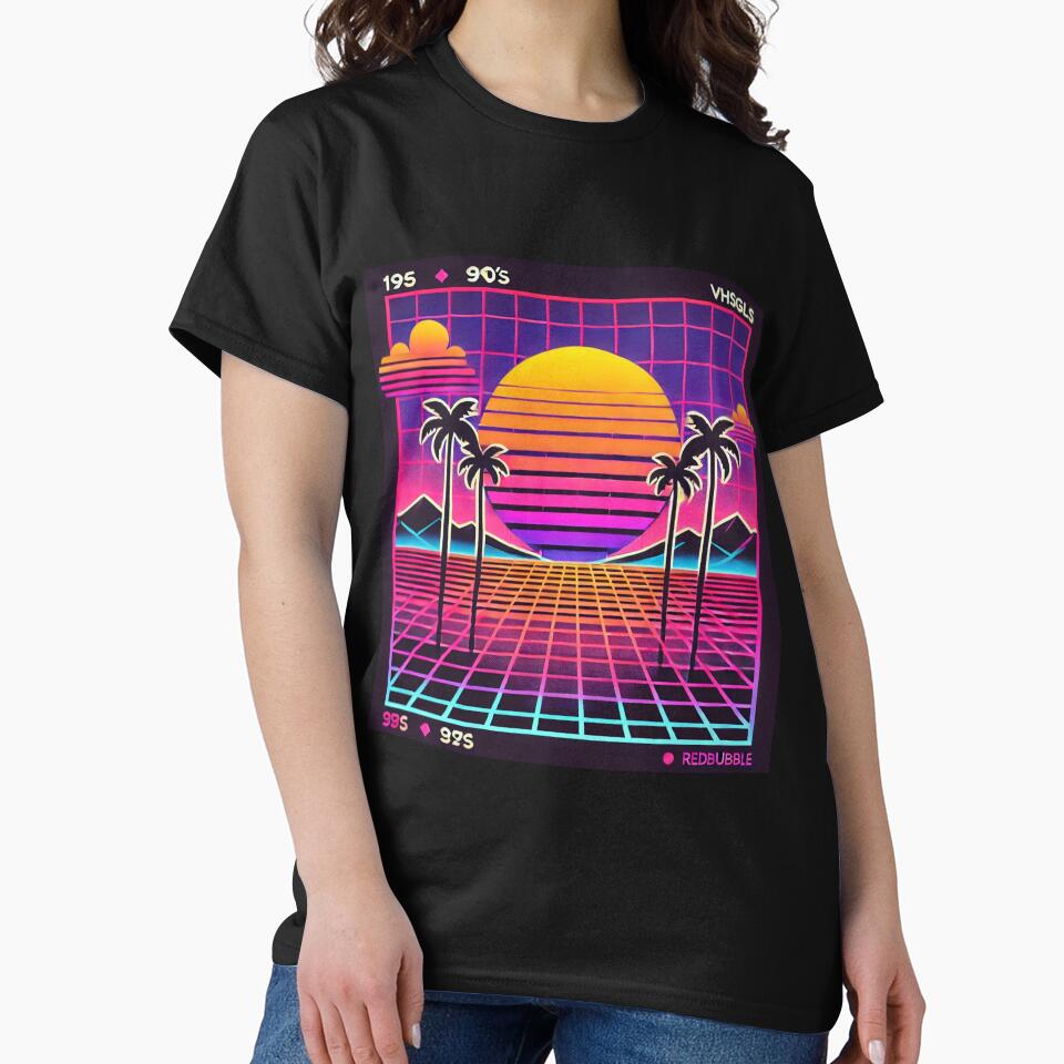 "Retro Sunset with Neon Palm Trees - 80s Aesthetic" by DreamLabStudio