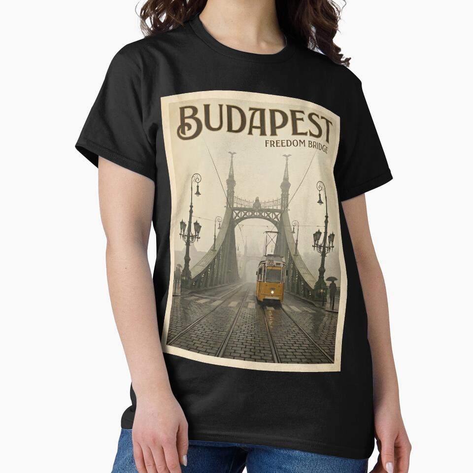 Budapest Freedom Bridge Vintage Travel Poster by Ar0undTheW0rld