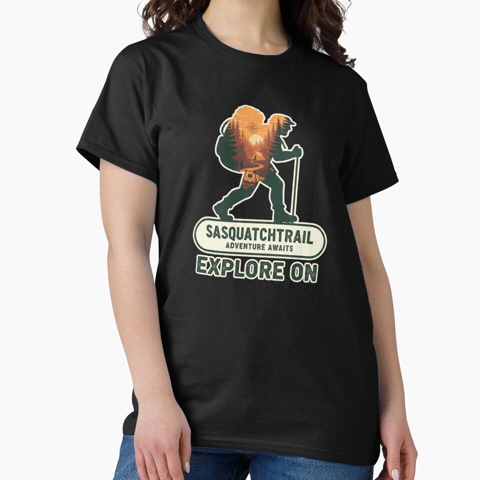 Hiker Silhouette Double Exposure - Retro Sasquatch Trail Adventure Art by SasquatchTrail