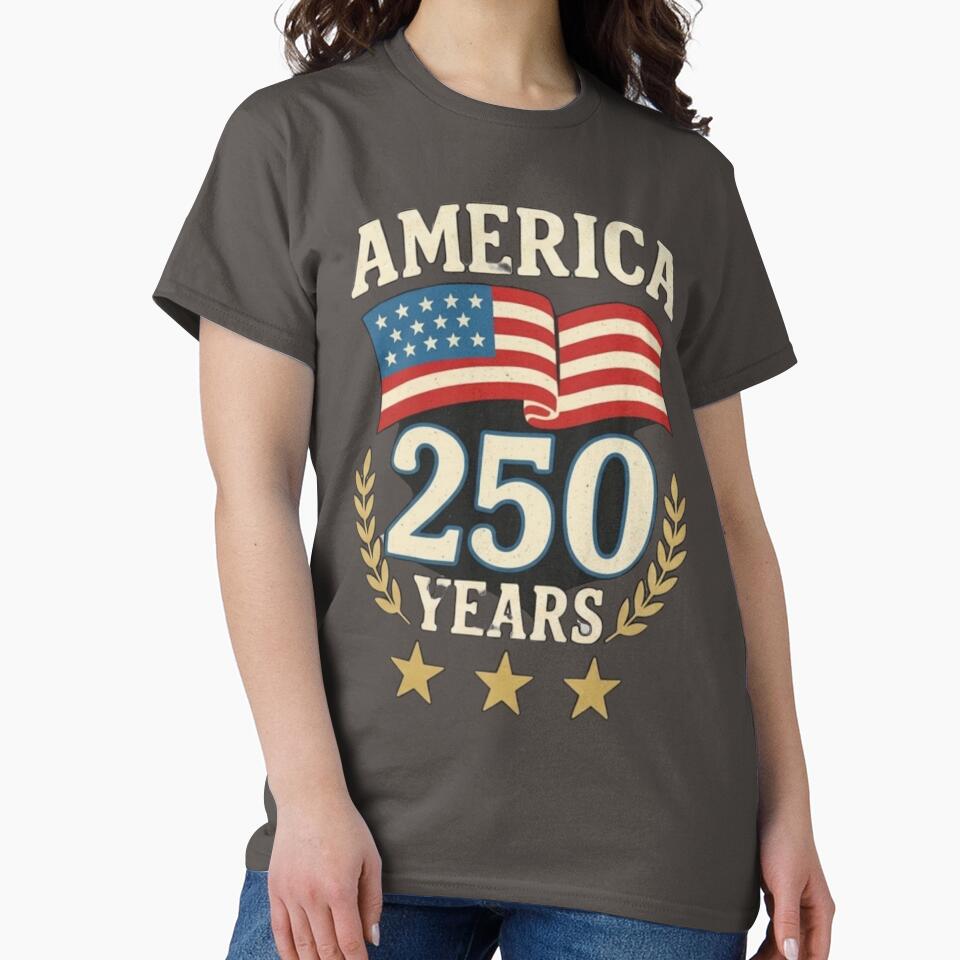 America 250 Years Anniversary Tshirt - Modern Patriotic USA Flag 1776-2026 by MojNetSerwis WWK