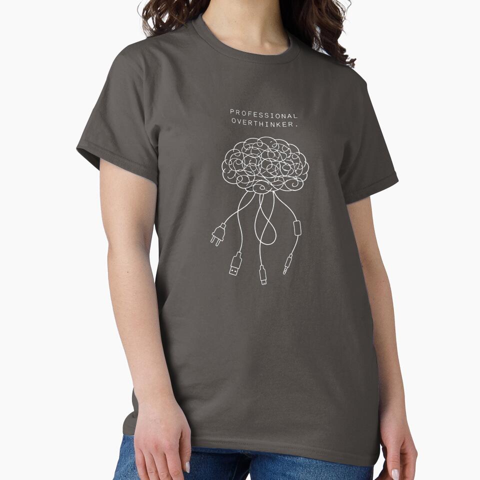 Professional Overthinker - Funny Minimalist Brain Graphic Tee by Golden Era Studio