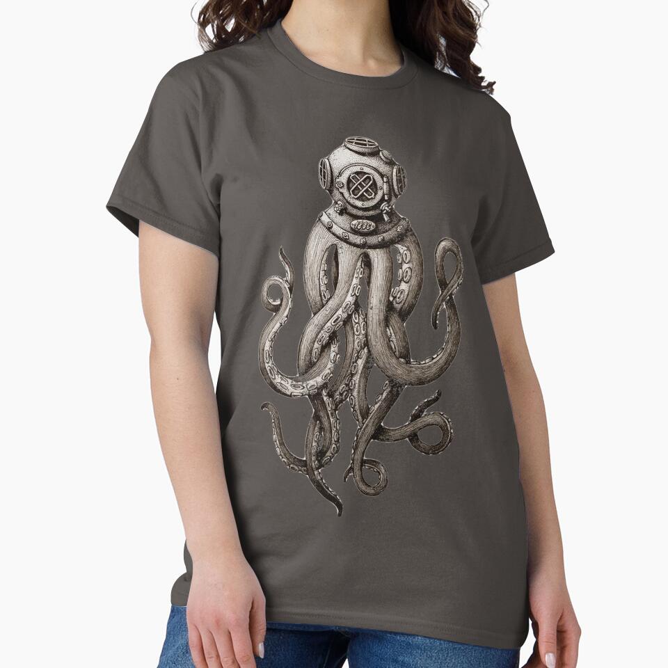 Strange Vintage SCUBA Diving Octopus Kraken T-shirts and Gifts by Robert Diebold