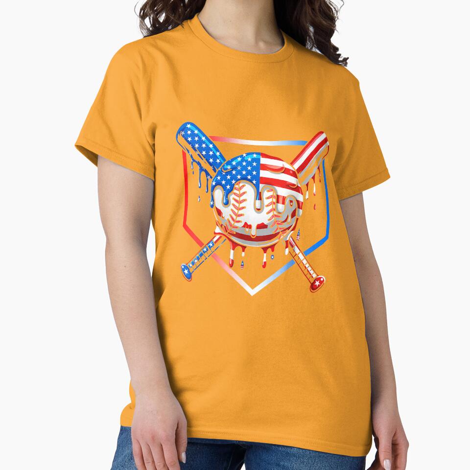 Baseball Drip American Flag Boys Kids Youth 4th of July T-Shirt by Badriiiii
