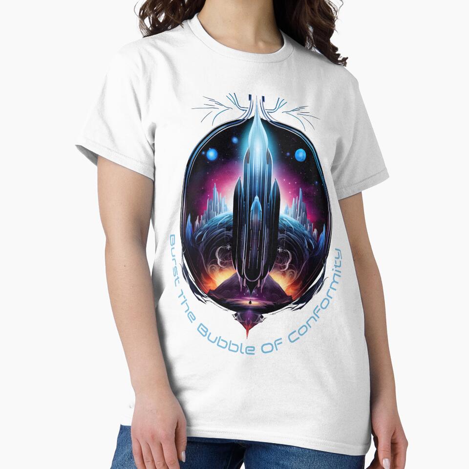 Burst The Bubble Of Conformity - Abstract Space Ship - Insprational Phrase by Image-Caption