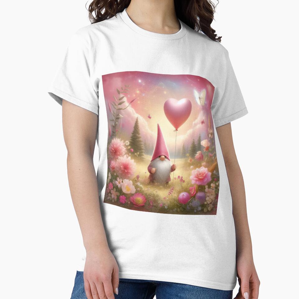 Valentines Day dwarf with a pink hat holding a heart balloon fantasy landscape,valentine art,valentine design by Expressions-Sel