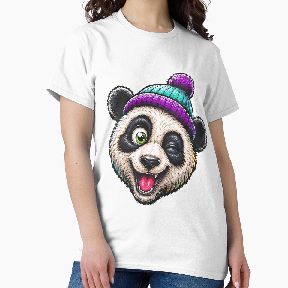 Funny Winking Panda Wearing Colorful Winter Beanie Cute Street Style Graphic by Krincydigitalart