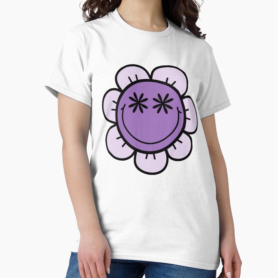 Retro Smiley Face Flower Purple by MrsCreative1