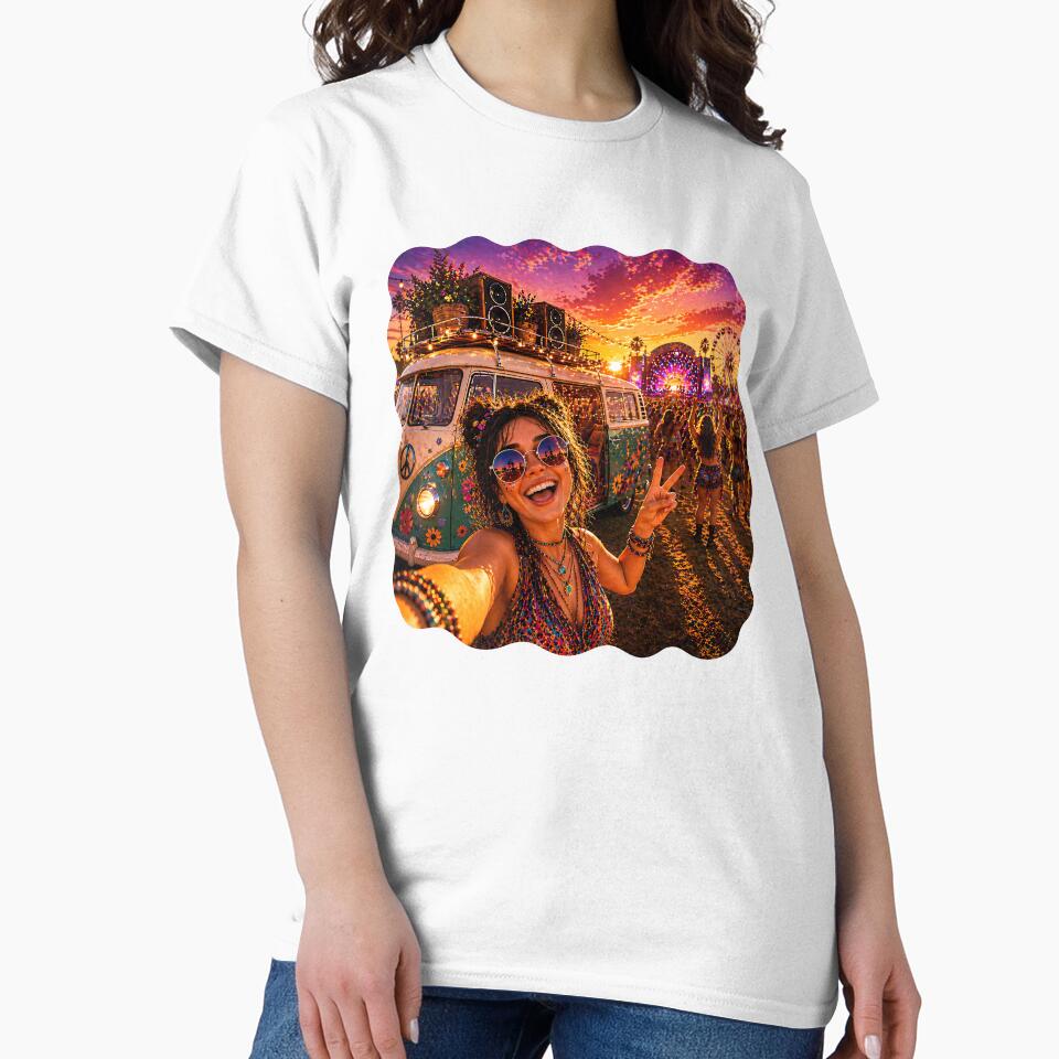 Festival Van Selfie – Sunset Music Party Hippie Camper Neon Art by Digital Culture Studio