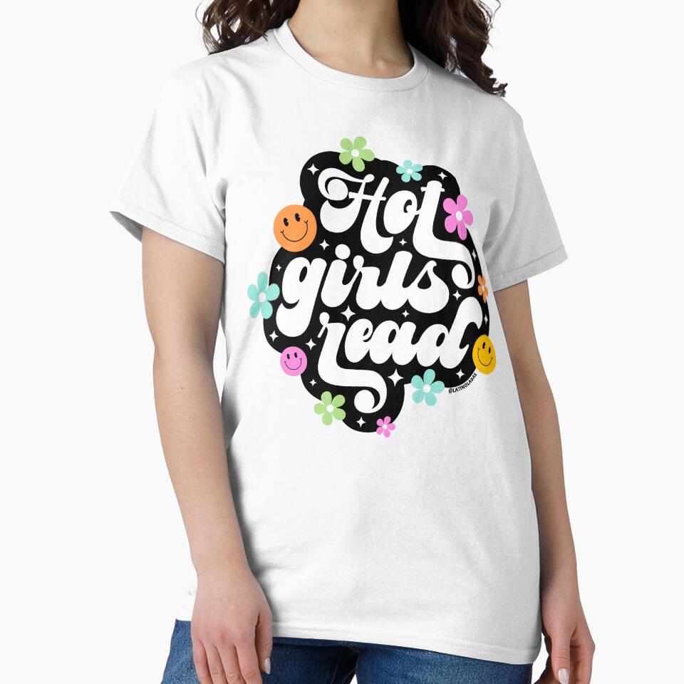 Hot Girls Read / Groovy Smiley Faces Daisies Flowers in Black Colorful Bookish Quotes Reading Lover Aesthetic Gifts for Kindle Lovers Acotar by Latinoladas