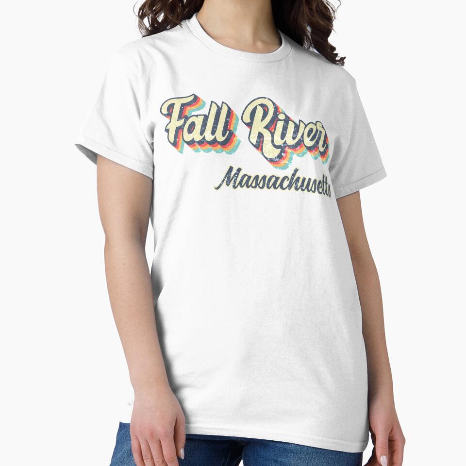 Fall River City Massachusetts Retro Vintage 70s rainbow by Teelogic