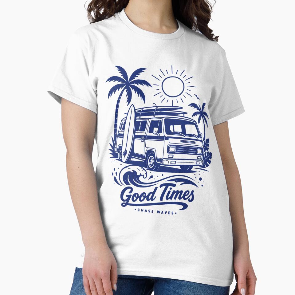 Vintage Surf Bus Good Times Chase Waves by 89shirts