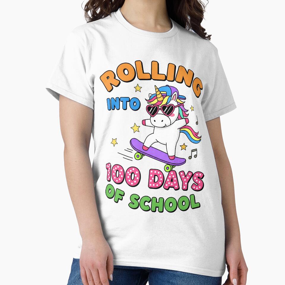 Rolling Into 100 Days Of School Unicorn Girl Skateboard by KroghDs