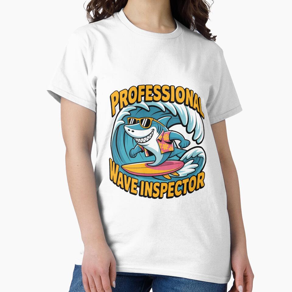Professional Wave Inspector Shark Surfing  | Funny Beach Vacation Shark by PIXENTRA