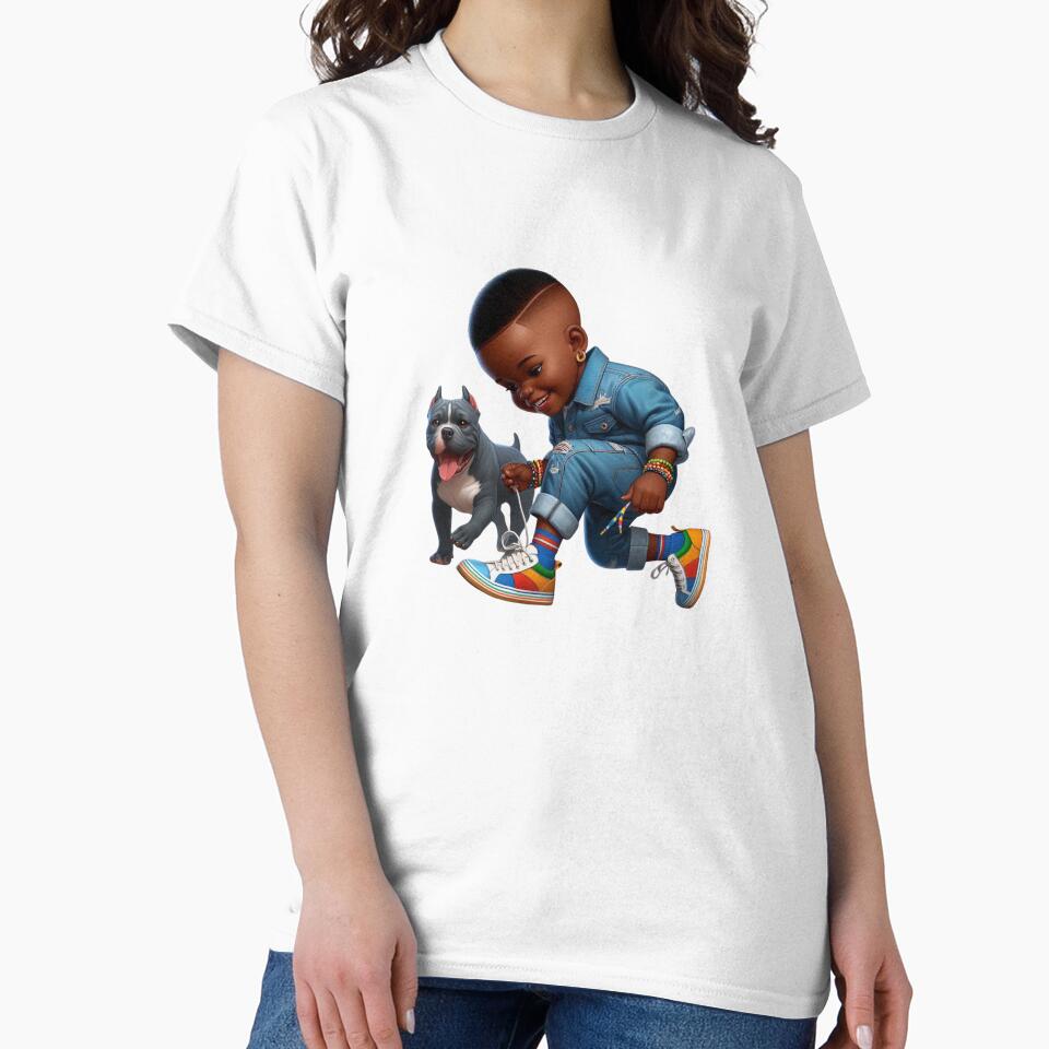 Adorable Black Kid with Dog | Fun Cartoon Artwork by Lulunza