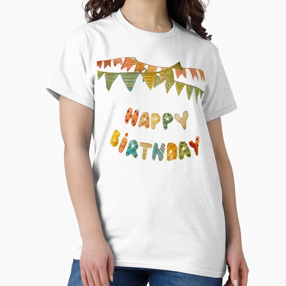 Happy birthday letters colorful flags a watercolor red by Yana Mustafina | Boho Soulful Designs