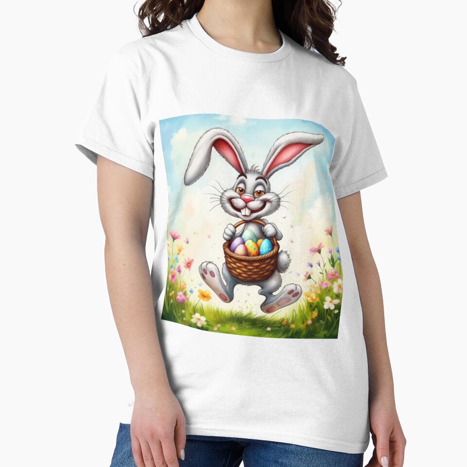 funny Easter bunny jumps with a basket in a meadow in spring, funny easter,Happy Easter,Easter Day,easter illustration,Easter by Expressions-Sel