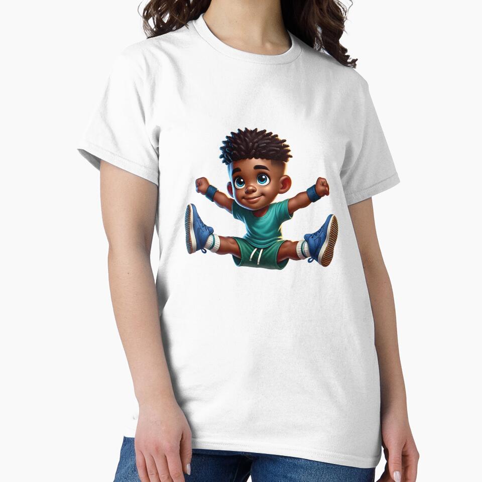 Cute Melanin Boy Athlete – Energetic Jumping Kid Art by Lulunza