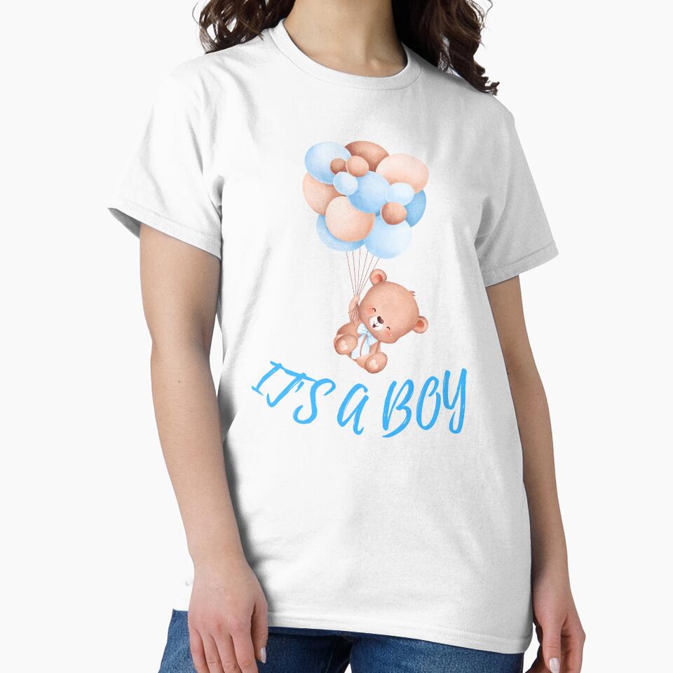 It's a Boy Cute Teddy Bear Holding Balloons by BoomBoomBaby