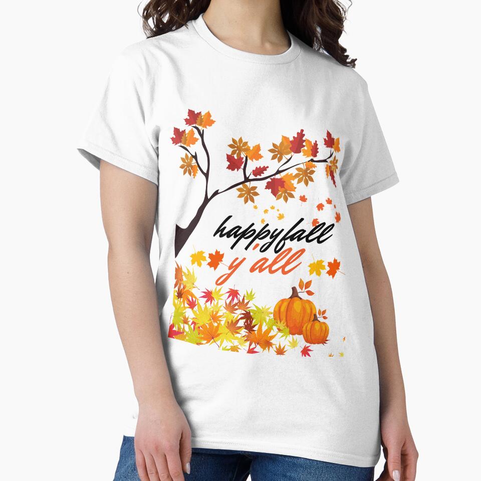 happy fall y'all funny autumn tree with falling leaves harvest pumpkin and squirrels by mydreamcatcher