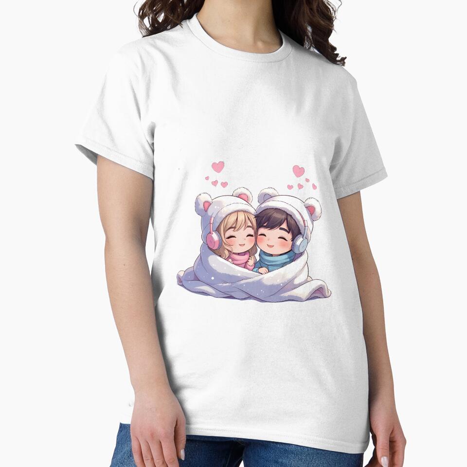 Chibi Couple Sharing Headphones – Romantic Snowy Valentine Anime Art by ColorSplash123