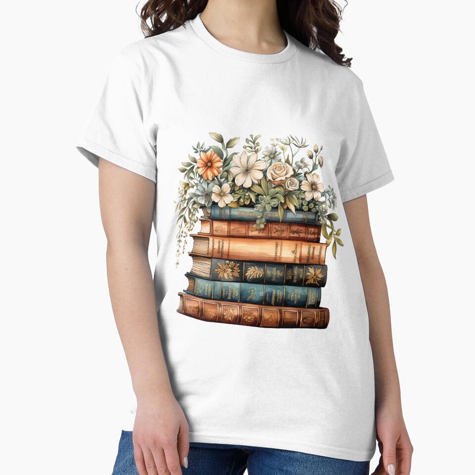 Floral stack of vintage school books by PawsandPages