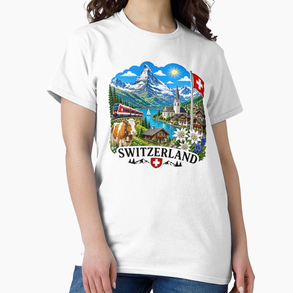 Switzerland Alpine Village & Matterhorn by Myra365Art