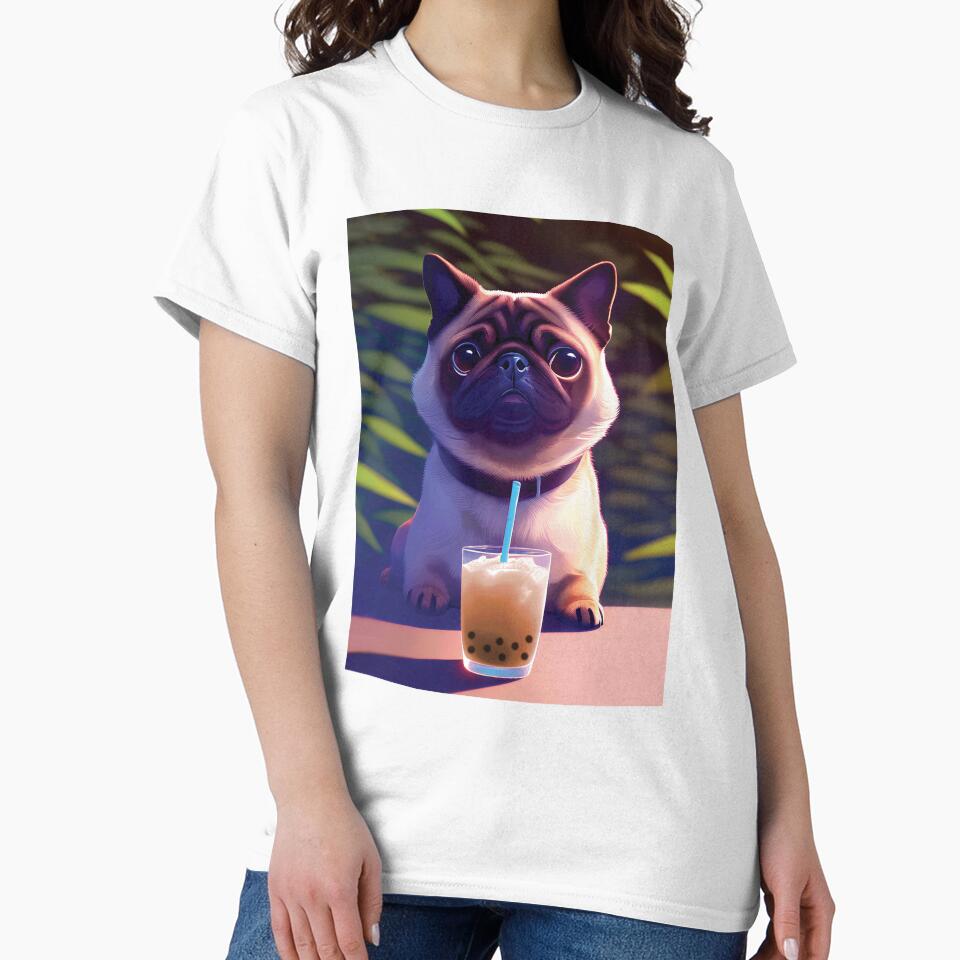 Pug with boba bubble tea by akwl-design