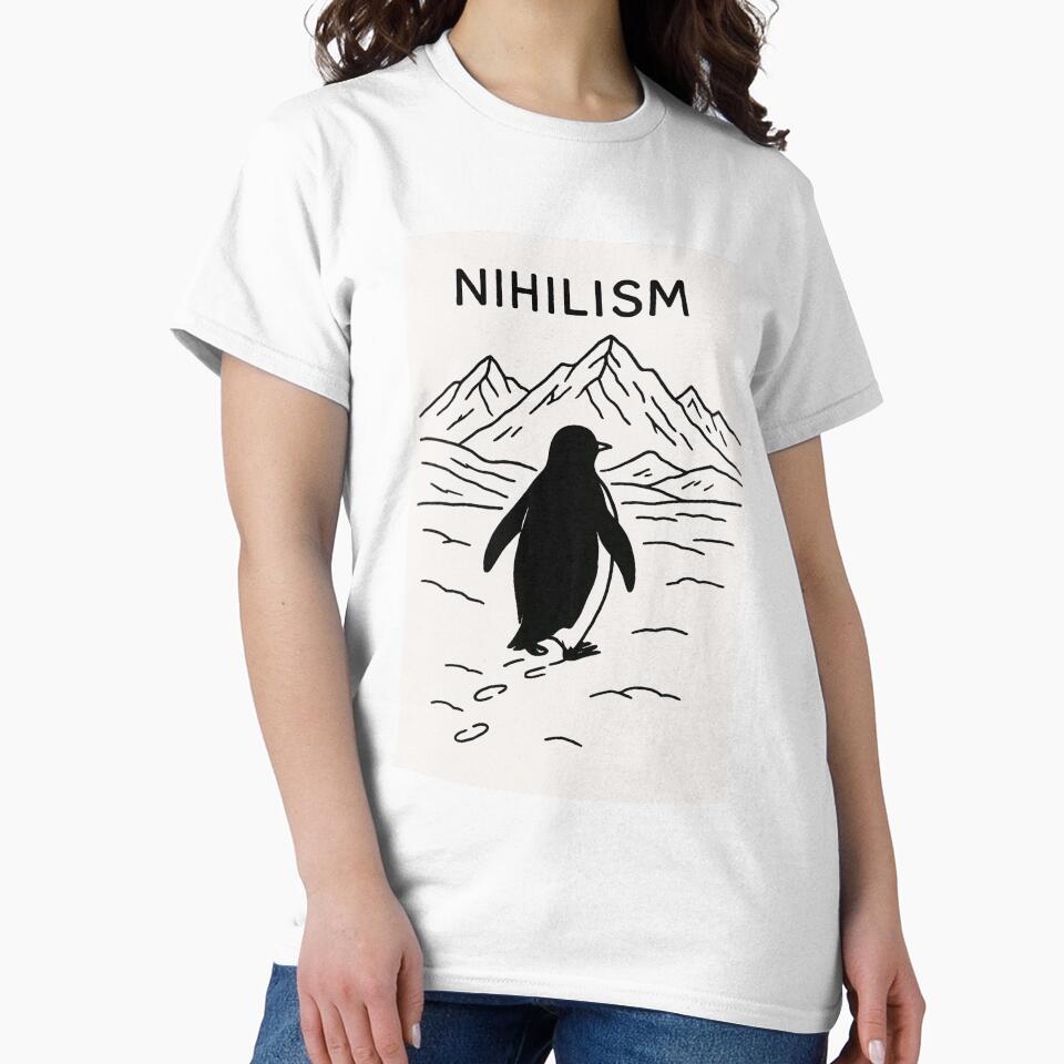 Nihilist Penguin Black and White by Pop Goes The Word